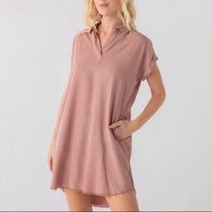 Thread & Supply Frayed Hem Relaxed Shirt Dress Praline Size Large